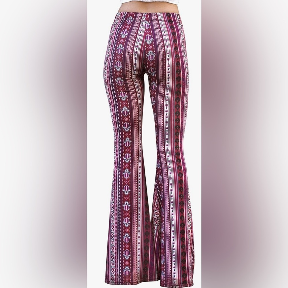 High waisted Spandex Bell Bottom Flare Yoga Pants Berry Color - Picture 3 of 8